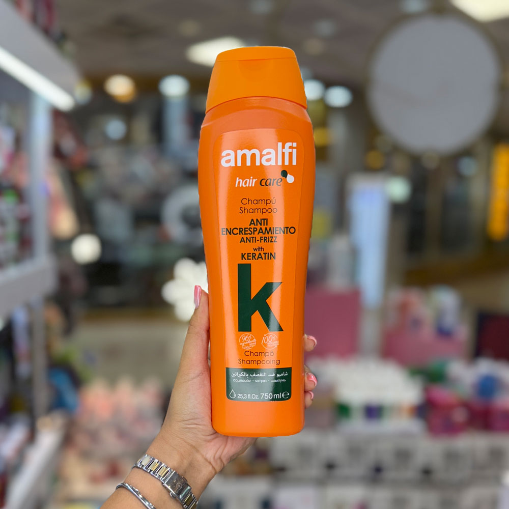 شامپو سر کراتینه آمالفی ضد وزی مخصوص موهای خشک و فر